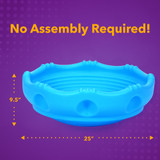 No assembly required, measures approximately 25 inches round and 9.5 inches high