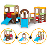 Backyard play set includes the Young Explorers Activity Climber, Adventure Climber and Discovery Playhouse