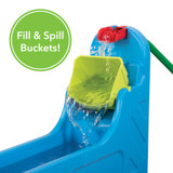 Simplay3 Rushing River Falls Water Play Table has spill and fill buckets for STEAM learning
