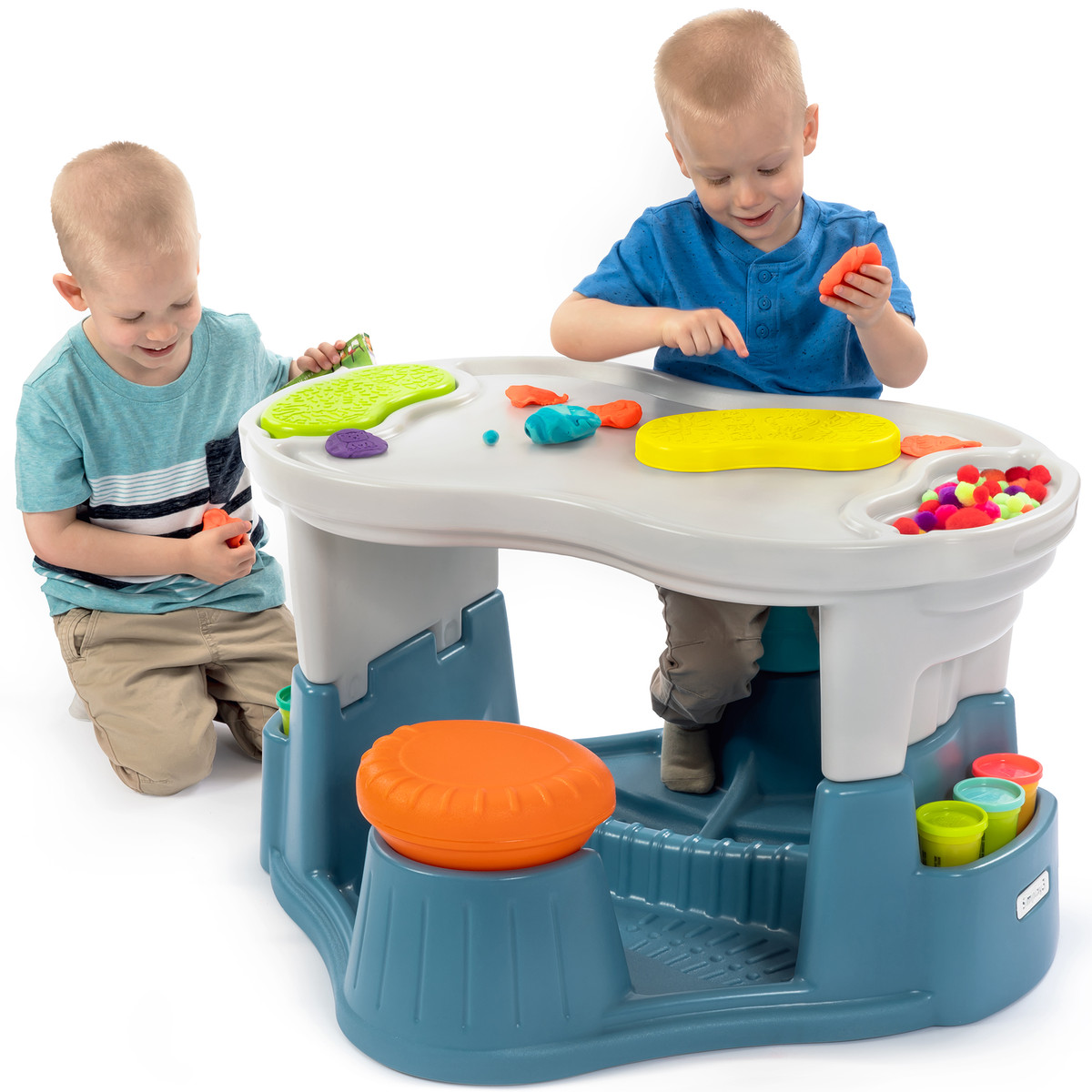 Simplay3 Creative Kids Sensory Play Table with two boys playing with modeling clay