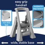 easy grip hand rail with wide, stable base