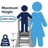 child's waist should not extend past the upper-most part of the step stool