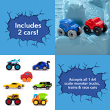 includes two cars and fits most 1:64 scale monster trucks