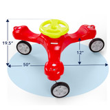 Measures 19.5" high with a 50" diameter, seat is 12" high