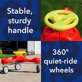 Stable, sturdy handle and 360 degree quiet-ride wheels