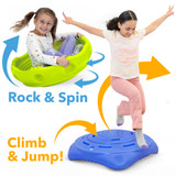 rock, spin, climb and jump on saucer shaped toy